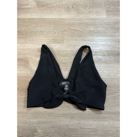 New! Beach Riot Black Ribbed Tie Front Wireless Dallas Swim Bikini Top M - Picture 1 of 3